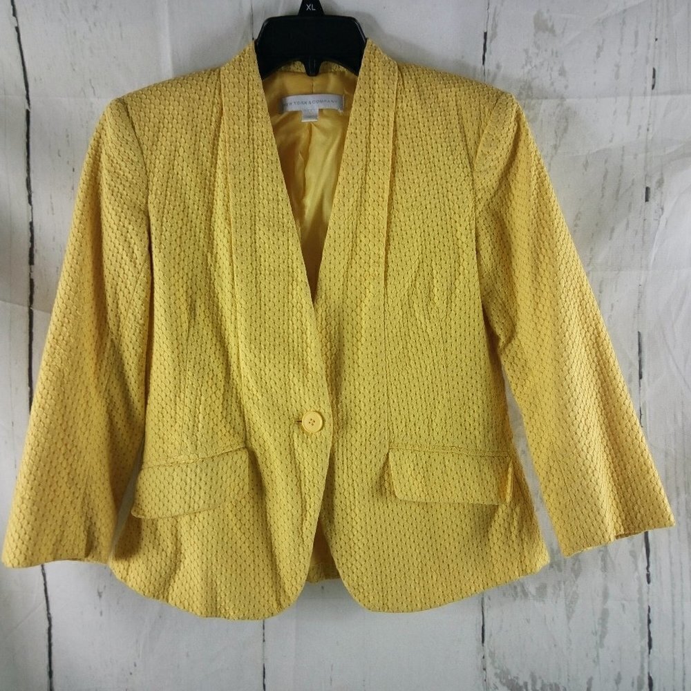 New York & Company Womens Size 4 Cotton 1 Button Yellow Suit Blazer